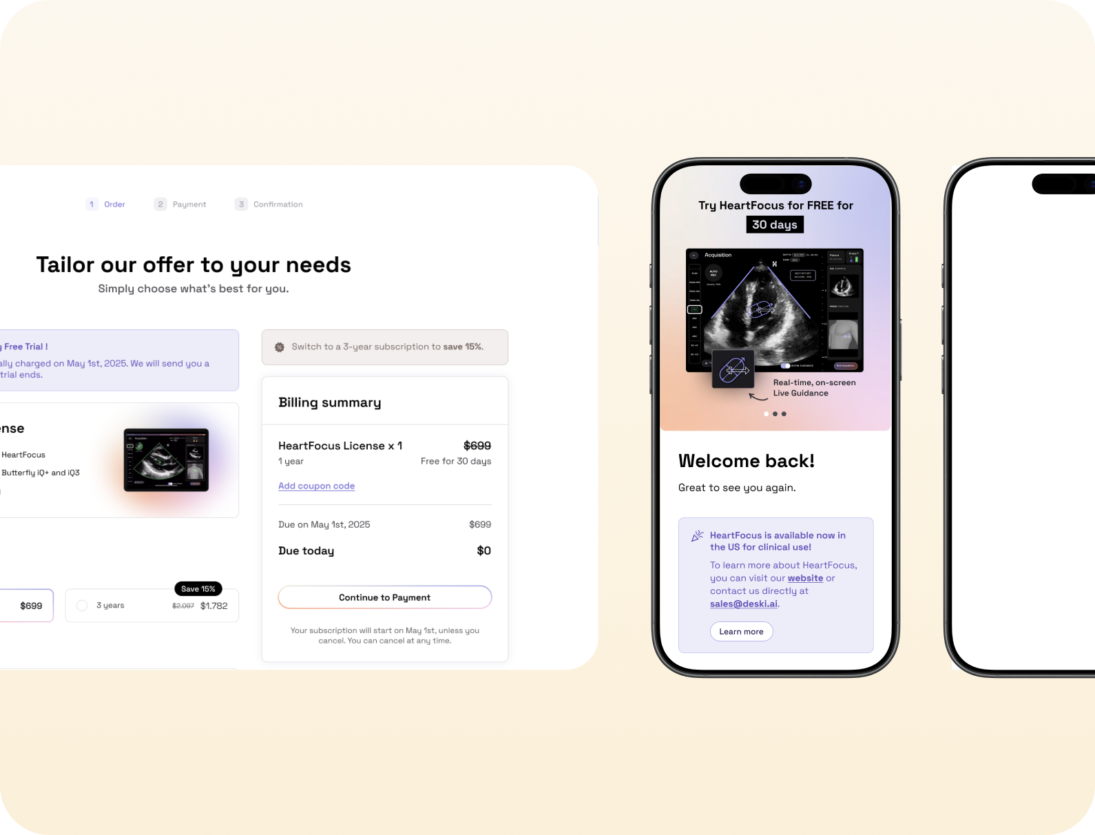 Aperçu du portail web de vente de licences HeartFocus